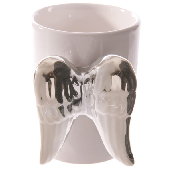 Shaped Handle Ceramic Mug - Silver Angel Wings - Image 2