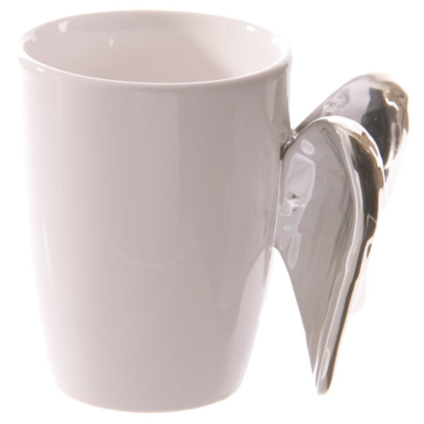 Shaped Handle Ceramic Mug - Silver Angel Wings - Image 3