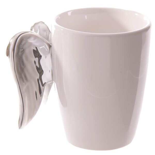 Shaped Handle Ceramic Mug - Silver Angel Wings - Image 5