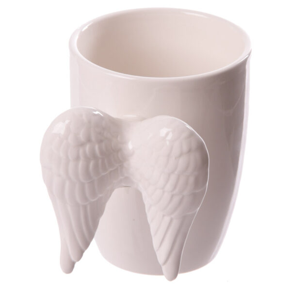 Shaped Handle Ceramic Mug - White Angel Wings - Image 2