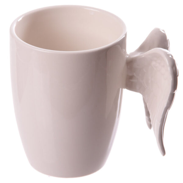 Shaped Handle Ceramic Mug - White Angel Wings - Image 3