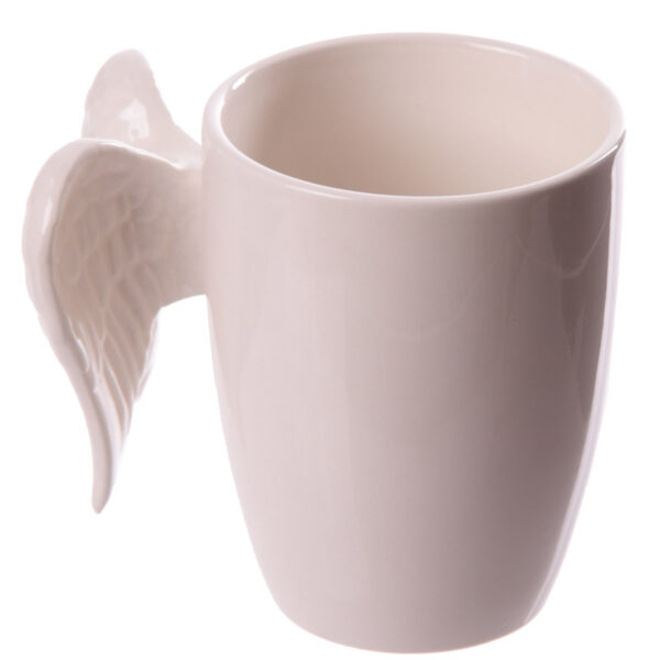Shaped Handle Ceramic Mug - White Angel Wings - Image 4