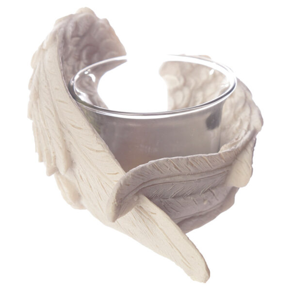 Winged White Angel Resin and Glass Votive Holder - Image 2