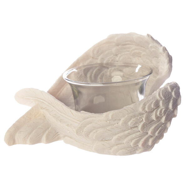 Winged White Angel Resin and Glass Votive Holder - Image 3