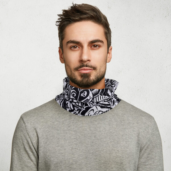Neck Warmer Tube Scarf - Black & White Graffiti - Image 4