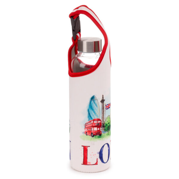 Reusable 500ml Glass Water Bottle with Protective Neoprene Sleeve - London Icons - Image 5