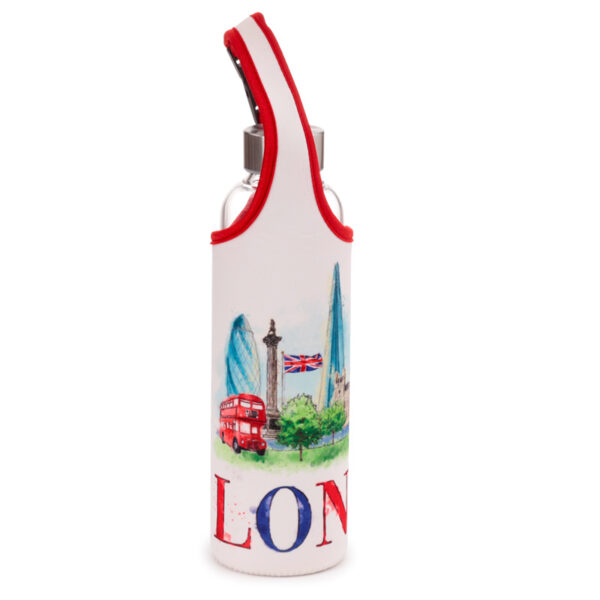 Reusable 500ml Glass Water Bottle with Protective Neoprene Sleeve - London Icons - Image 6