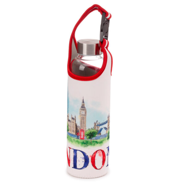 Reusable 500ml Glass Water Bottle with Protective Neoprene Sleeve - London Icons - Image 7