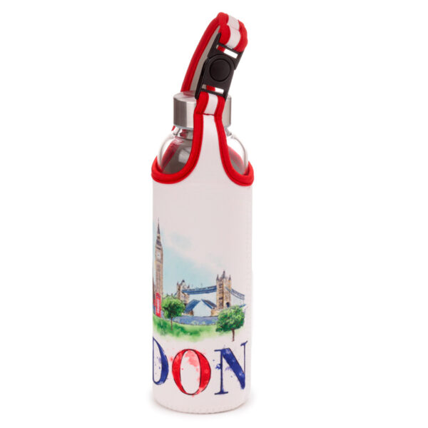 Reusable 500ml Glass Water Bottle with Protective Neoprene Sleeve - London Icons - Image 8