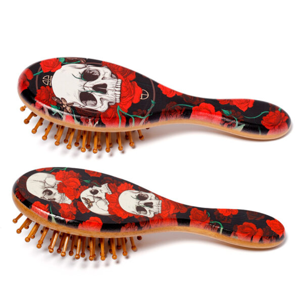 100% Bamboo Hair Brush - Skulls and Roses - Image 9
