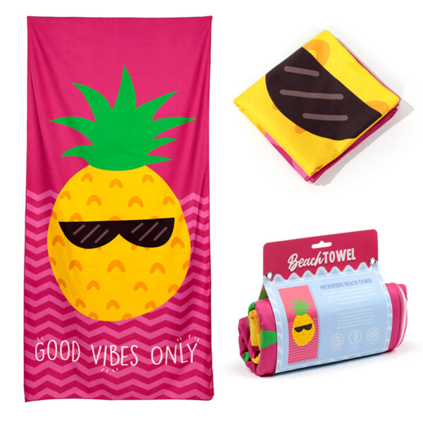 Microfibre Beach Towel - Good Vibes Pineapple - Image 9