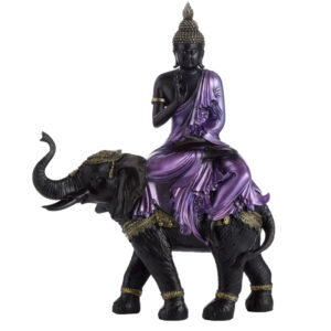 Decorative Purple, Gold & Black Thai Buddha - Riding Elephant