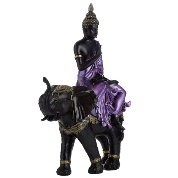 Decorative Purple, Gold & Black Thai Buddha - Riding Elephant - Image 2