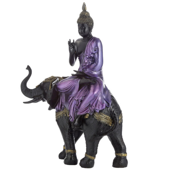 Decorative Purple, Gold & Black Thai Buddha - Riding Elephant - Image 4