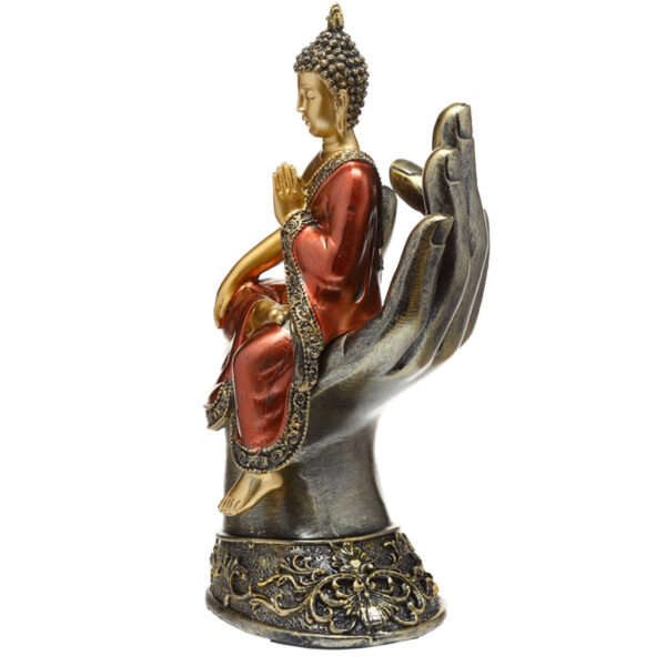 Decorative Thai Buddha Figurine - Gold and Red Sitting in a Hand - Image 2