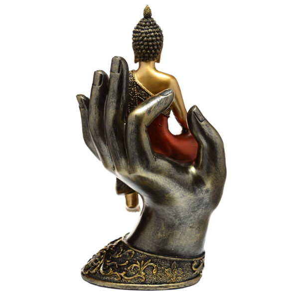 Decorative Thai Buddha Figurine - Gold and Red Sitting in a Hand - Image 3