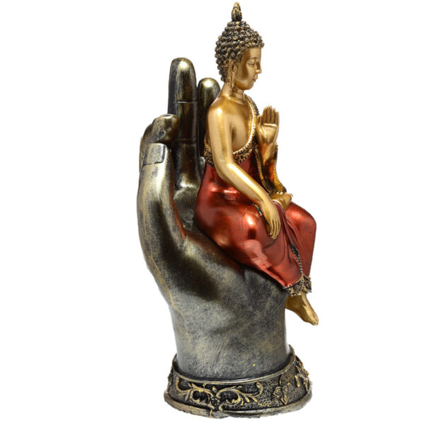 Decorative Thai Buddha Figurine - Gold and Red Sitting in a Hand - Image 4