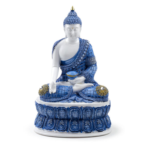 Decorative White & Blue Thai Buddha - Lotus - Image 2