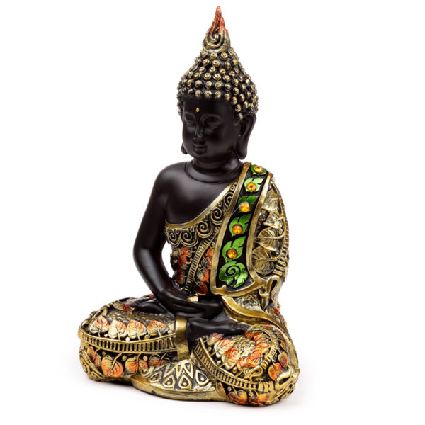 Decorative Black & Orange Gold Thai Buddha - Contemplation - Image 2