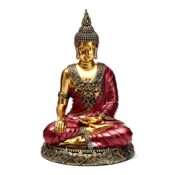Thai Buddha Figurine - Red and Gold Contemplation - Image 2