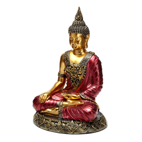 Thai Buddha Figurine - Red and Gold Contemplation - Image 3