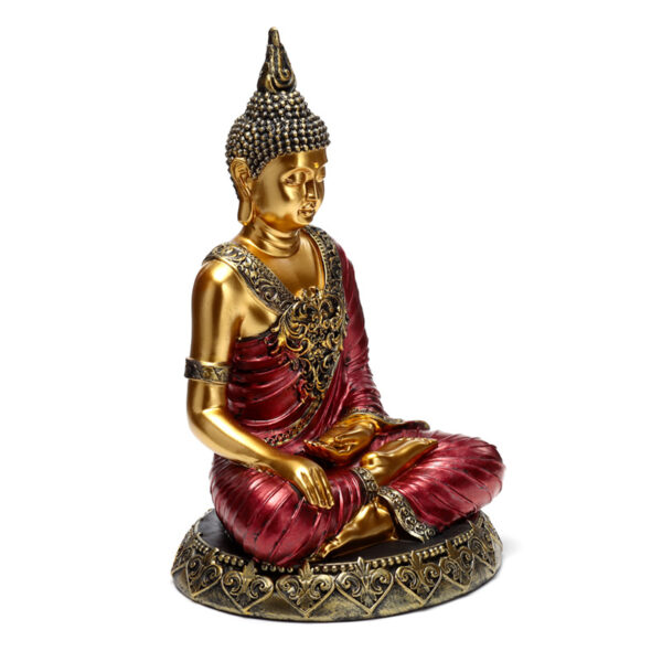 Thai Buddha Figurine - Red and Gold Contemplation - Image 8
