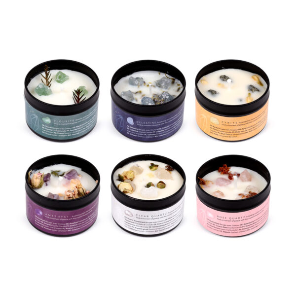 Wax Candle Tin - Crystal Gemstone & Dried Flowers - Image 2