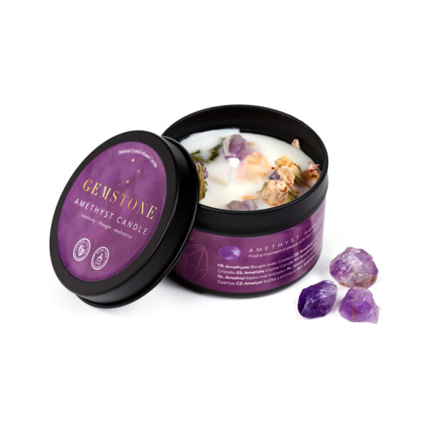 Wax Candle Tin - Crystal Gemstone & Dried Flowers - Image 3