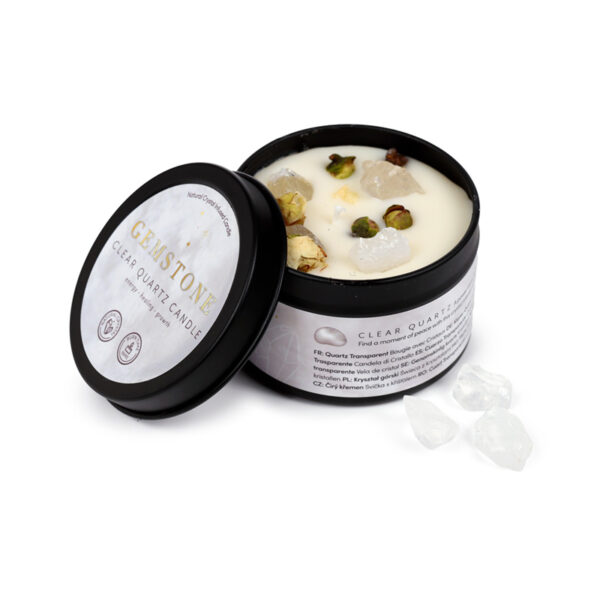 Wax Candle Tin - Crystal Gemstone & Dried Flowers - Image 4