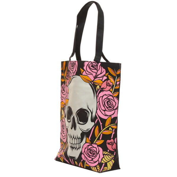 Handy Cotton Zip Up Shopping Bag - Skulls & Roses - Image 2