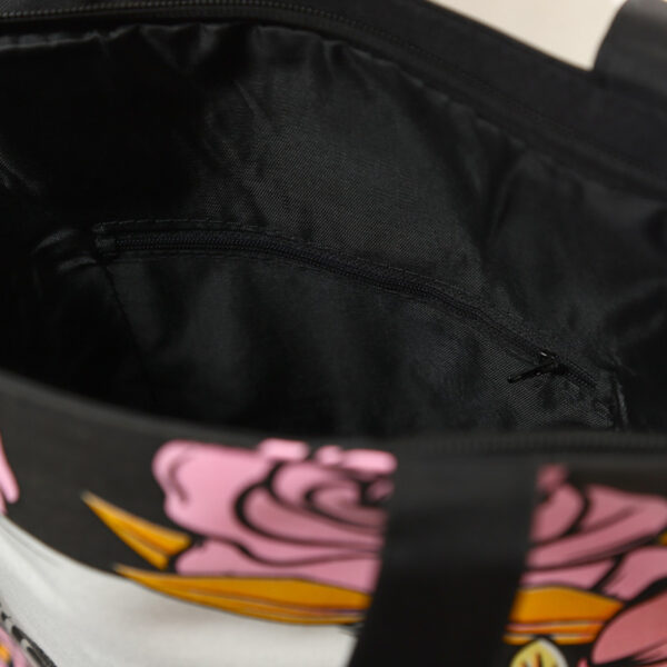 Handy Cotton Zip Up Shopping Bag - Skulls & Roses - Image 6