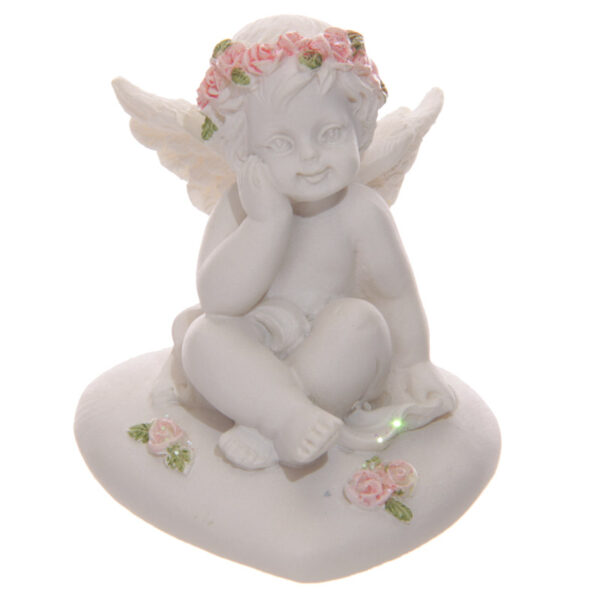 Collectable Cherub Sitting on Heart with Pink Roses - Image 2