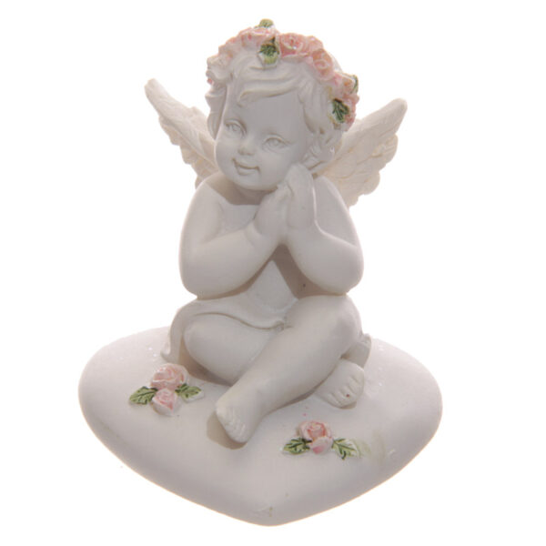 Collectable Cherub Sitting on Heart with Pink Roses - Image 3