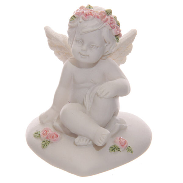 Collectable Cherub Sitting on Heart with Pink Roses - Image 5
