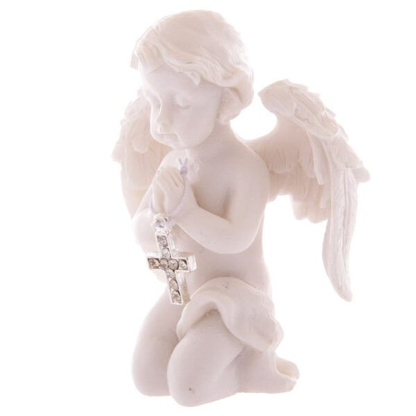 Cute Praying Cherub Figurine Holding Jewelled Silver Cross - Image 3