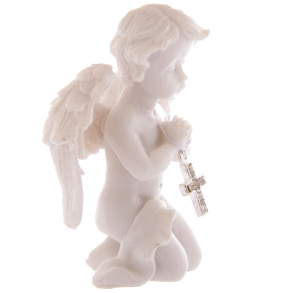 Cute Praying Cherub Figurine Holding Jewelled Silver Cross - Image 6