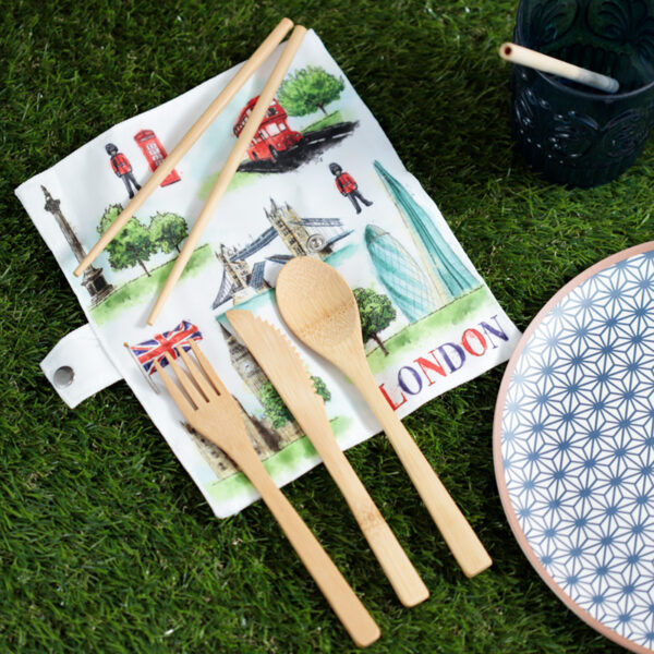100% Natural Bamboo Cutlery 6 Piece Set - London Tour - Image 2