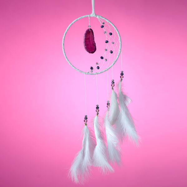 Dreamcatcher with Agate Charm - White Sickle Crescent Moon - Image 5
