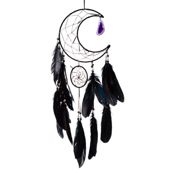 Dreamcatcher with Agate Charm - Black Sickle Crescent Moon - Image 2