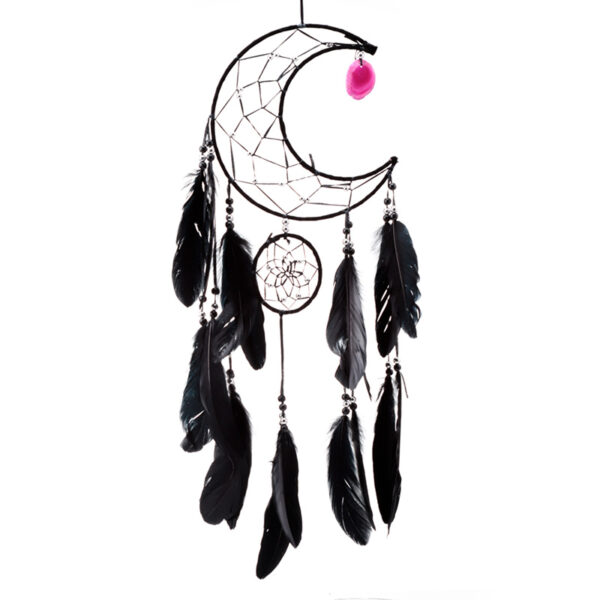 Dreamcatcher with Agate Charm - Black Sickle Crescent Moon - Image 3