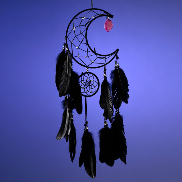 Dreamcatcher with Agate Charm - Black Sickle Crescent Moon - Image 4