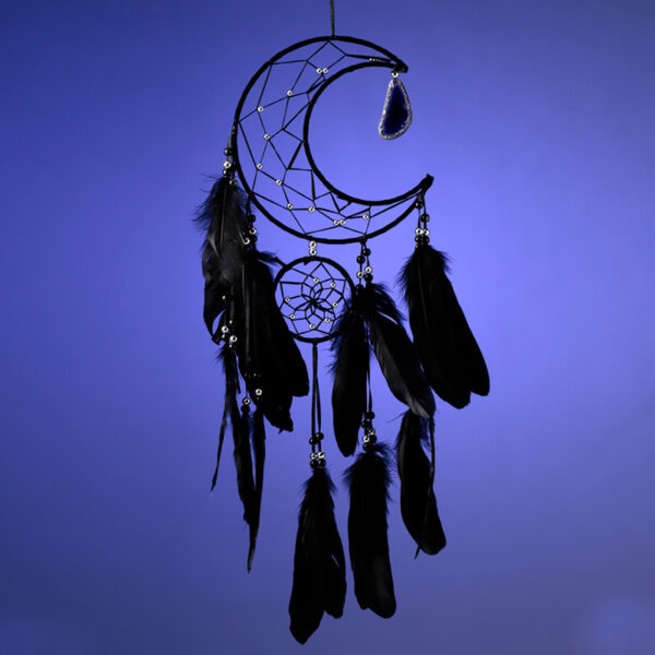 Dreamcatcher with Agate Charm - Black Sickle Crescent Moon - Image 5