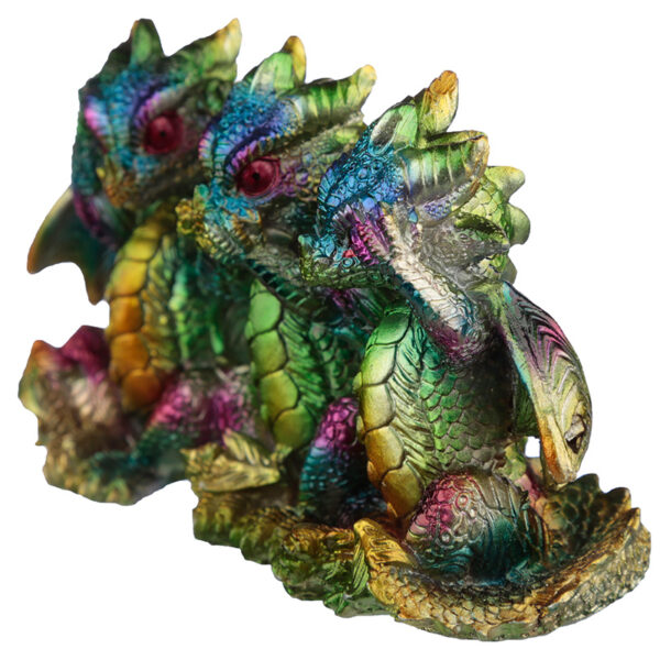 Hear No See No Speak No Metallic Rainbow Dragon Figurine - Image 2