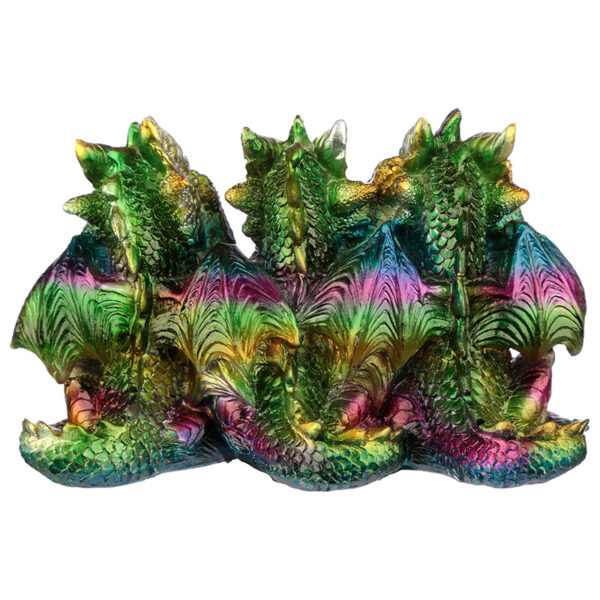 Hear No See No Speak No Metallic Rainbow Dragon Figurine - Image 3