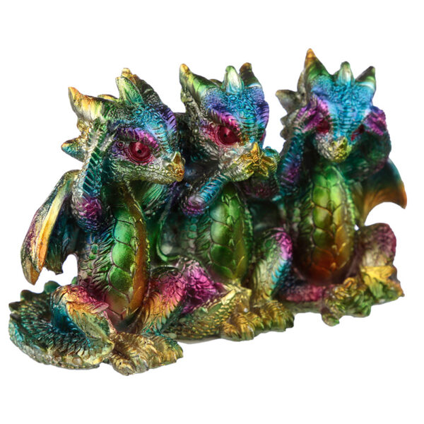 Hear No See No Speak No Metallic Rainbow Dragon Figurine - Image 4
