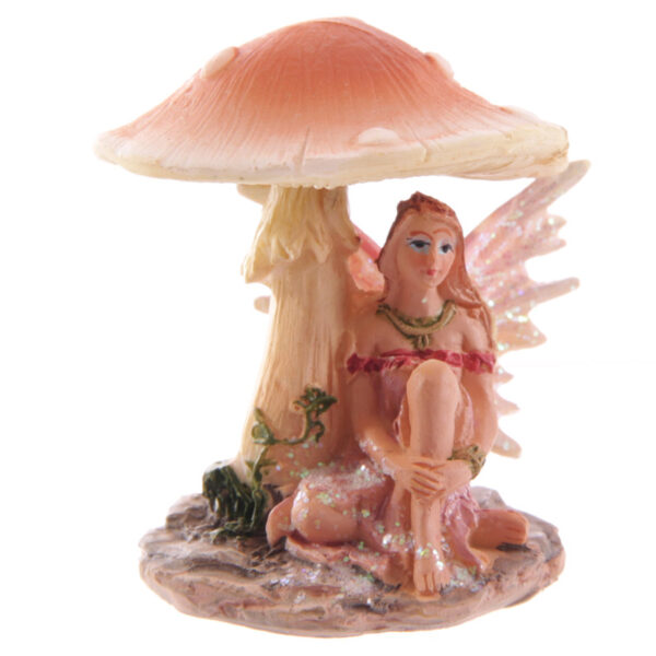 Cute Flower Fairy Sheltering Under Mushroom Figurine - Image 2