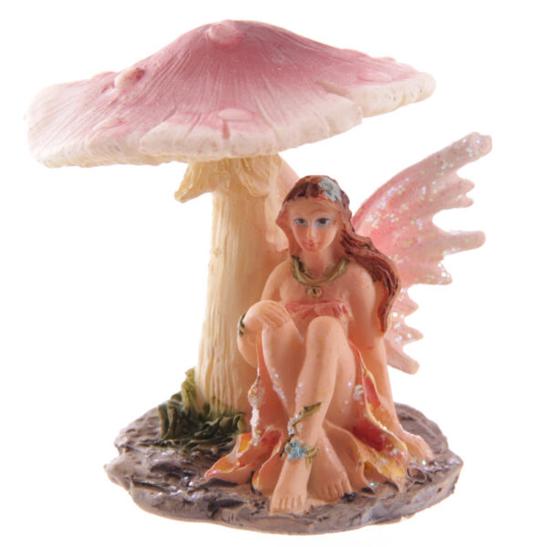 Cute Flower Fairy Sheltering Under Mushroom Figurine - Image 3