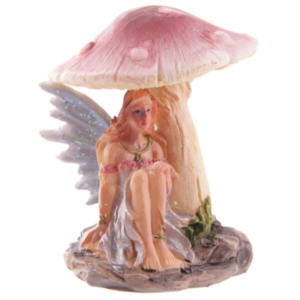 Cute Flower Fairy Sheltering Under Mushroom Figurine - Image 4