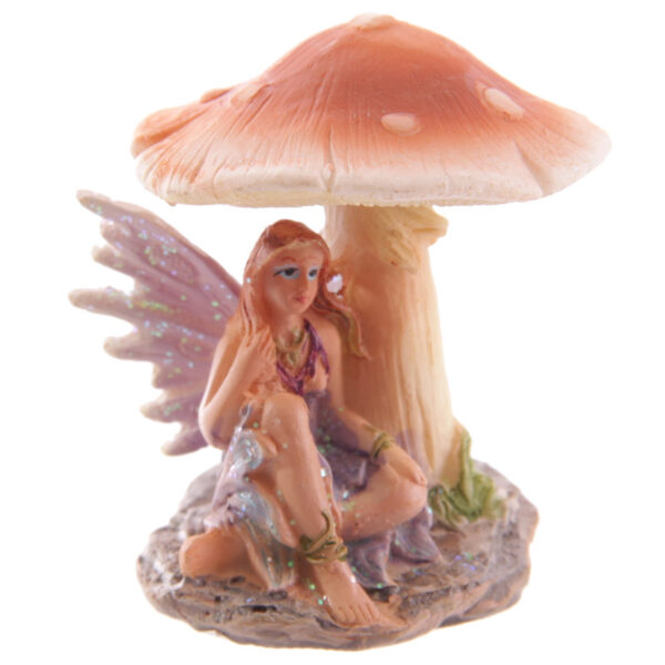 Cute Flower Fairy Sheltering Under Mushroom Figurine - Image 5