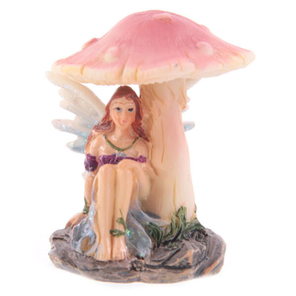 Cute Flower Fairy Sheltering Under Mushroom Figurine - Image 6